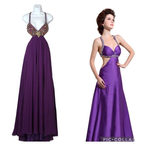 Dave & Johnny sexy side and back cutout with jewels & Sequence purple size 2 - Picture 1 of 12